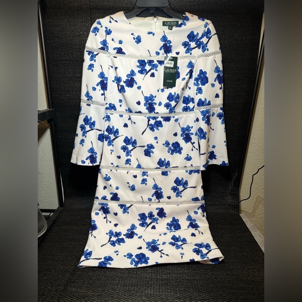 NWOT Lauren Ralph Lauren Blue and White Print Dress 0